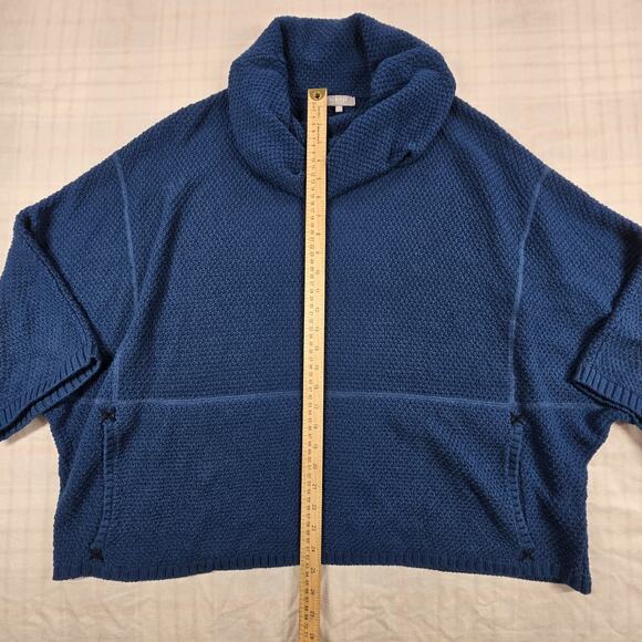 Habitat Womens Cowl Neck Waffle Knit Poncho Top Lagenlook Baltic Blue M/L - Picture 4 of 12